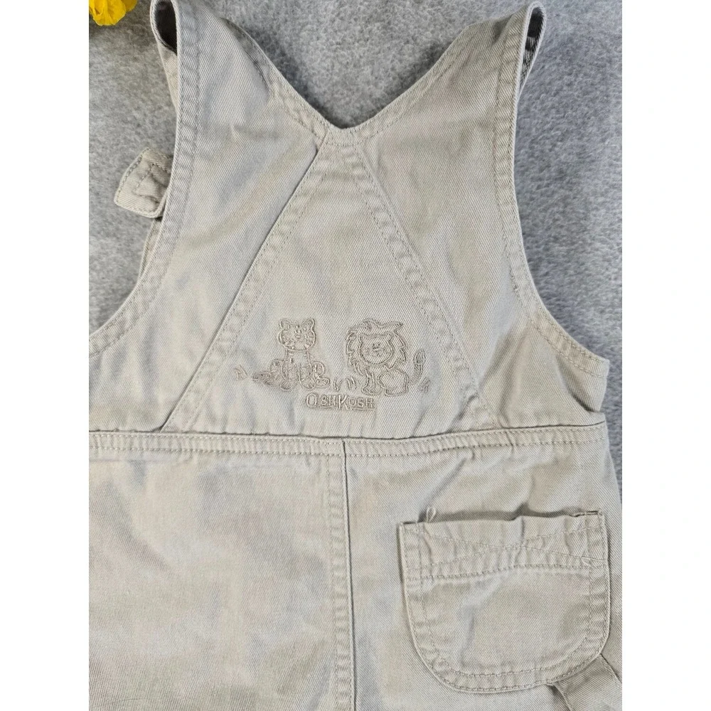 OshKosh Vintage Y2K Overalls Baby 3-6m Tan Khaki Safari Lion Embroidered Canvas
